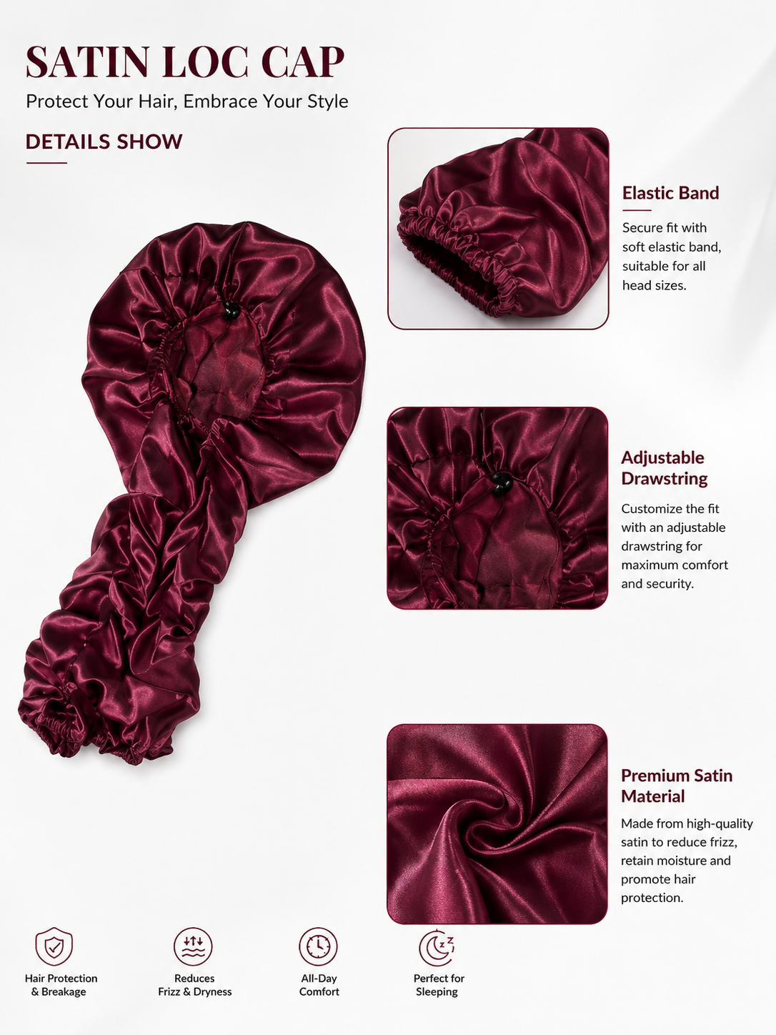 Mellow's Satin Bow Long Braid Sleep Cap