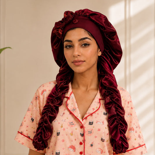 Mellow's Satin Bow Long Braid Sleep Cap